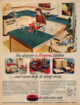 vintage Formica ad showing 1950s kitchen with teal countertops