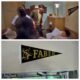scene from Animal House and pennant from scene hanging in AirBnb house