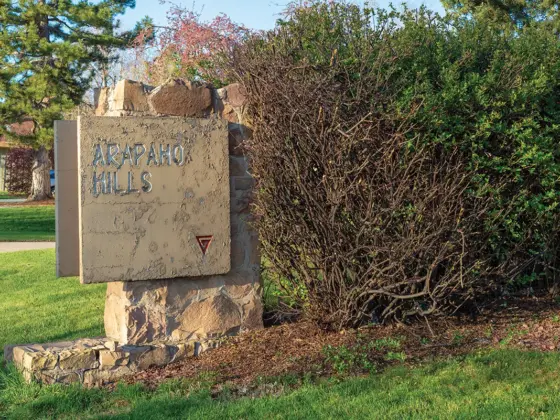 Arapaho Hills neighborhood sign in suburb of Denver